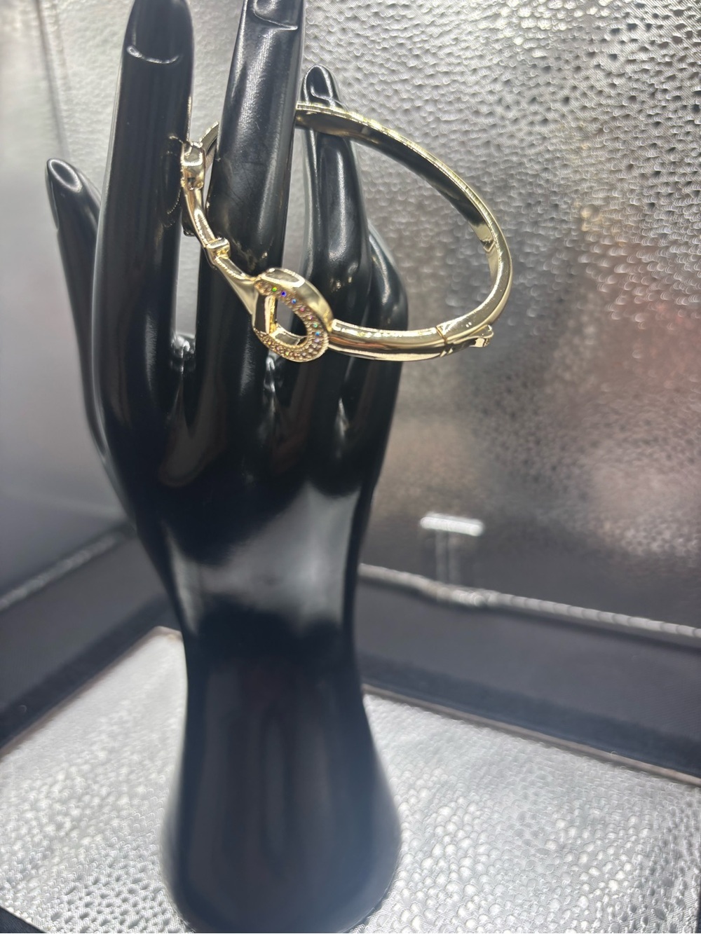 Gold Horsebit Pavé Crystal Bangle Bracelet